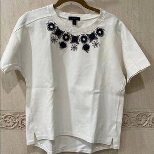 J. Crew White Top with Navy Embellishments